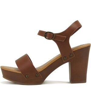 Soda Brown Chunky Heel Sandals